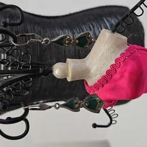 Vintage Catherine Popesco France Green Enamel Inlaid Swarovski Crystal Earrings